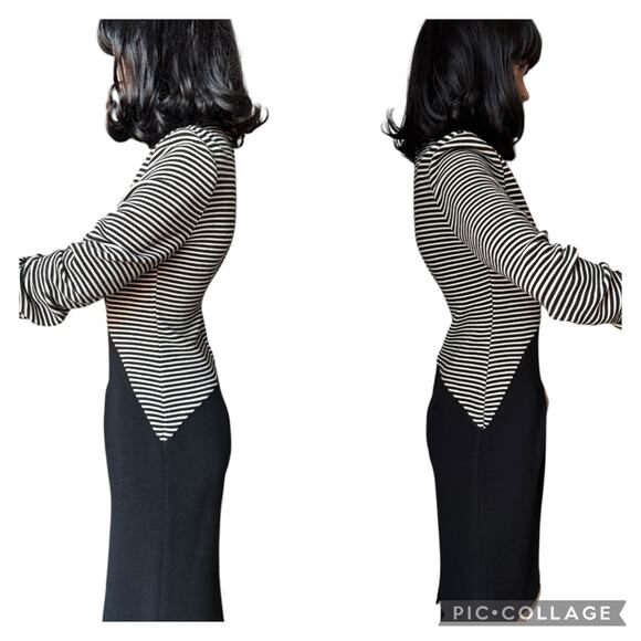 American Vintage Chetta B black white stripped wool fitted midi dress size small - Picture 11 of 16